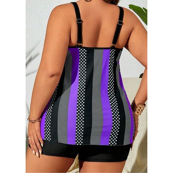 Swim Vcay Plus Size 16 Women's Polka Dot Striped PrintTankini - Picture 5 of 8